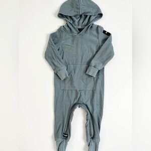 Rowe Blue Jumpsuit with Hood, Long Sleeves, & Zipper Crotch